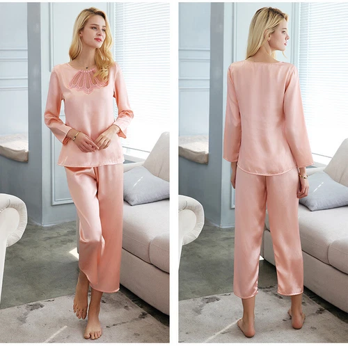 Set 2 pezzi/set pigiama donna 100% seta di gelso pigiama da notte donna - Foto 9 di 18