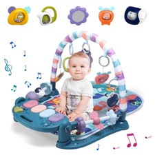 Baby Gym Play Mat, Musical Fitness Tummy Time Mat, 0-36 Months Boys Girls, Navy