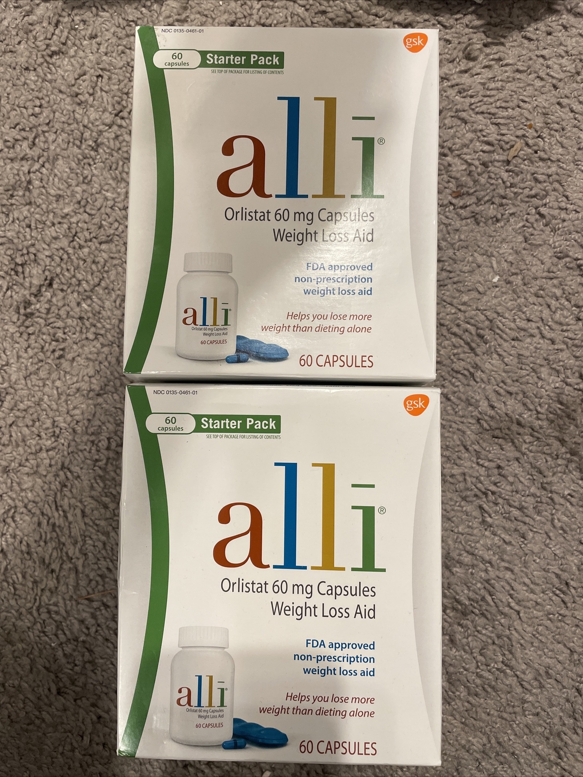 2 Boxes alli Orlistat 60mg Weight Loss Supplement 60 Capsules New Exp