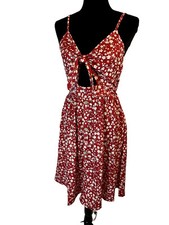 VotePretty Red Flower Cut Out Summer Tie Front Spaghetti Straps Sundress NWT M