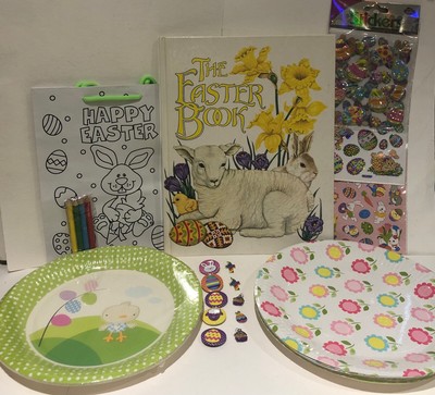 Ostern Party Stoßstange Packung Teller Aktivität Geschichte Buch 4 Aufkleber Blätter Abzeichen etc