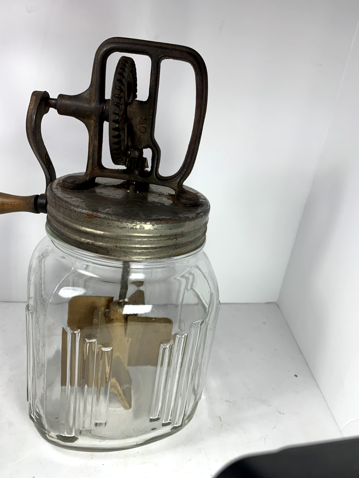 ANTIQUE 3 1/2 QUART GLASS BUTTER CHURN eBay