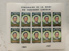 Tavola 10 Francobolli Nuovi 10 F Centenario Morte Lincoln 1965 Alta Volta