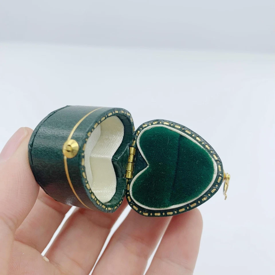 Vintage Heart Green Ring Box Handmade, Engagement & Wedding Set Elegant - Image 2 of 4