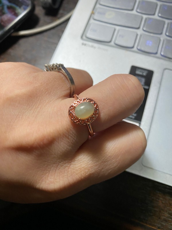 FLEXIBLE NEW HIGHEND*RARE*GORGEOUS HETIAN GREEN JADE稀有天然和田玉晴水银镀金GOLDS925 RING