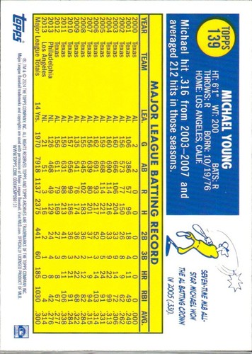 2024 Topps Archives MICHAEL YOUNG Archives Foilboard RANGERS #139 - Picture 2 of 2