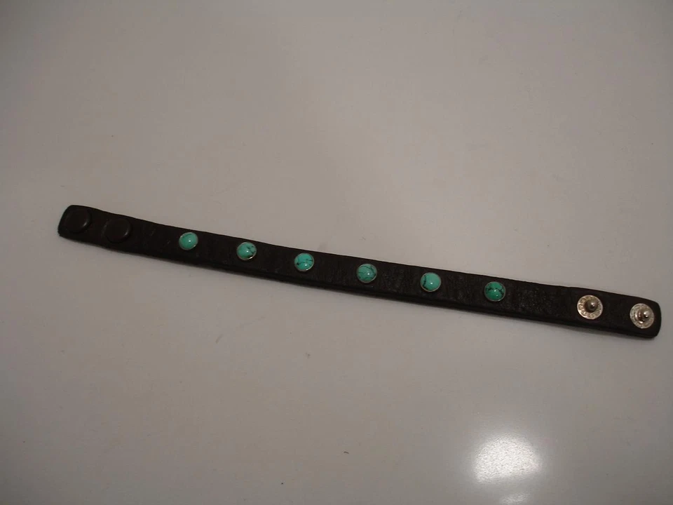 Laura Ingalls Women's Mens L Kingman Turquoise Round Cab Brown Leather Bracelet Foto 3 de 4