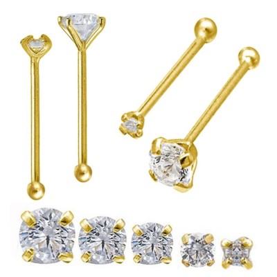 14k Yellow Gold or White Gold 22G Bone Nose Ring with Prong Set