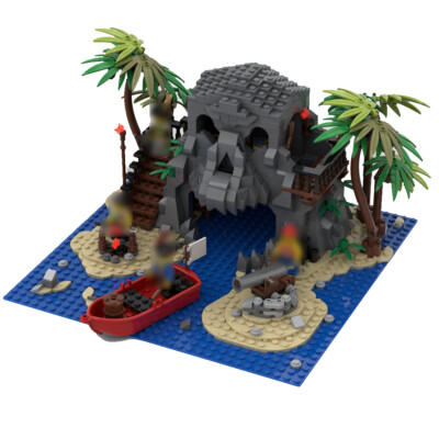 Pirate Island Model with a Boat, Cannon and Palm Trees 1157 teile MOC-112573