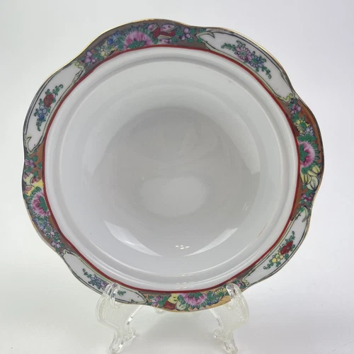Hand Painted Chinese Porcelain Bowl with Floral Design Gold Rimmed 6”