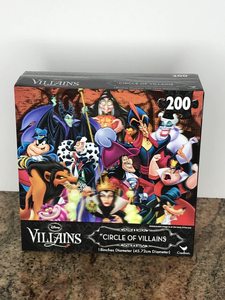 Disney Villains Lot Of 2 Puzzles 200 Piece Circle Of Villains & Mega New - Image 2 of 4
