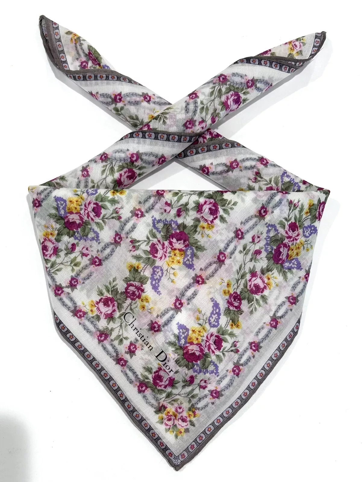 MOUCHOIR FEMME CHRISTIAN DIOR ART FLORAL BANDANA COTON POCHE CARRÉ 18”