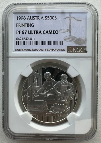 NGC PF67 Austria 1998 Adimont Abbey Library Printing Silver Coin 500 Shilling