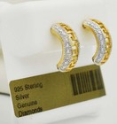 GENUINE DIAMONDS TWO TONED GREEK STUD EARRINGS 925 STERLING SILVER- New With Tag — photo 2