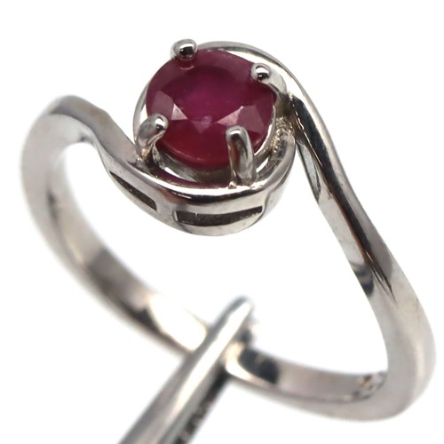925 Sterling Silver 5 MM. Red Ruby Brand Ring White Gold Plated Size 5.75