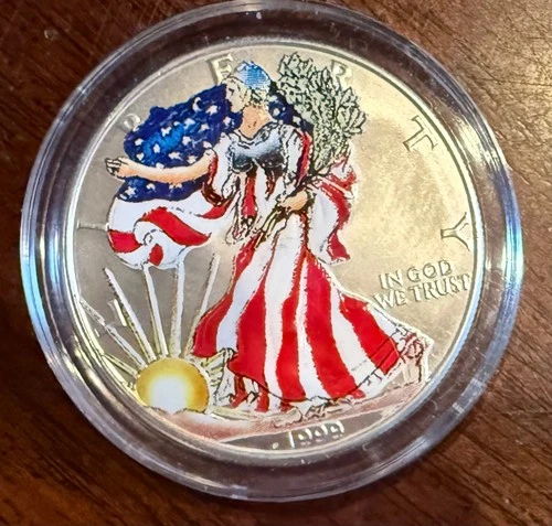 1999 American Eagle Walking Liberty Colorized 1 Oz Fine Silver One Dollar.