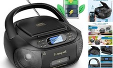 CD Cassette Player Combo, Rechargeable Boombox with Bluetooth 5.1, Tape Black