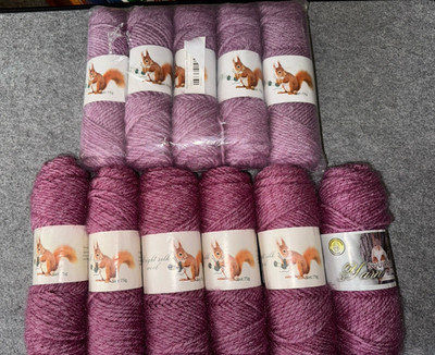 Squirrel Yarn  ''Bright Silk Wool'' Dark & Light Violet Rare Lot of 11
