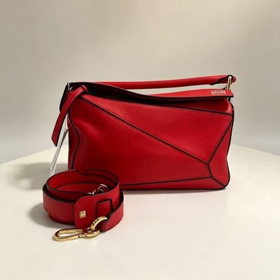 Loewe Puzzle Bag Leather Small mall Vibrant Red Soft Calfskin Leather Crossbody