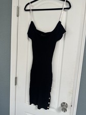 GUESS Black Knit Bodycon Midi Dress V-Neck Sleeveless Button Accent Size M