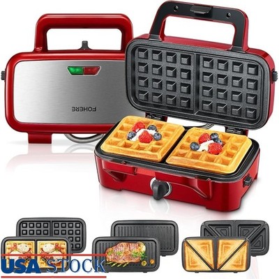 3 in 1 Waffle Maker Sandwich Grill Panini Press Fast Heating Non-Stick New