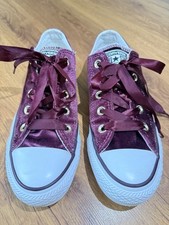 Converse All Star Low Top Velvet Felt Deep Emerald purple White Women's 6 US EUC