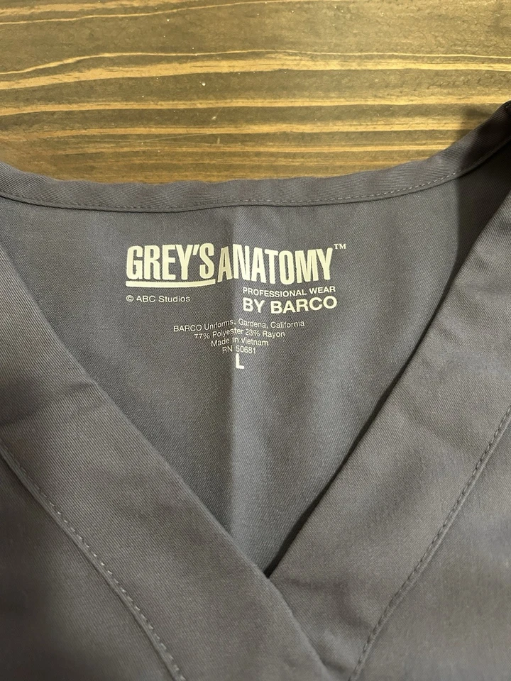 GREY'S ANATOMY BY BARCO GRAY MEDICAL SCRUB SHIRT TOP WOMENS SIZE LARGE - Image 4 of 4