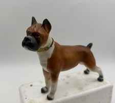 Vintage Kreiss Boxer Puppy Dog Ceramic Figurine With Metal Boxer Collar MCM Read