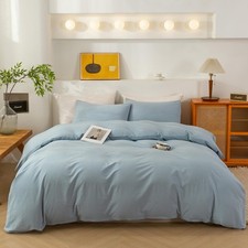 ECOCOTT Haze Blue Duvet Cover Queen Size, 3 Piece 100 Washed Cotton 1 Duvet ...