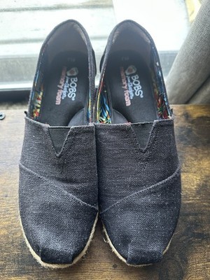 Bobs from Skechers Memory Foam Slip-On Canvas Flats Black Women's Size 9.5