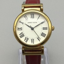 Anne Klein Womens Watch 28mm Gold Tone Red Leather AK/2240GS New Battery