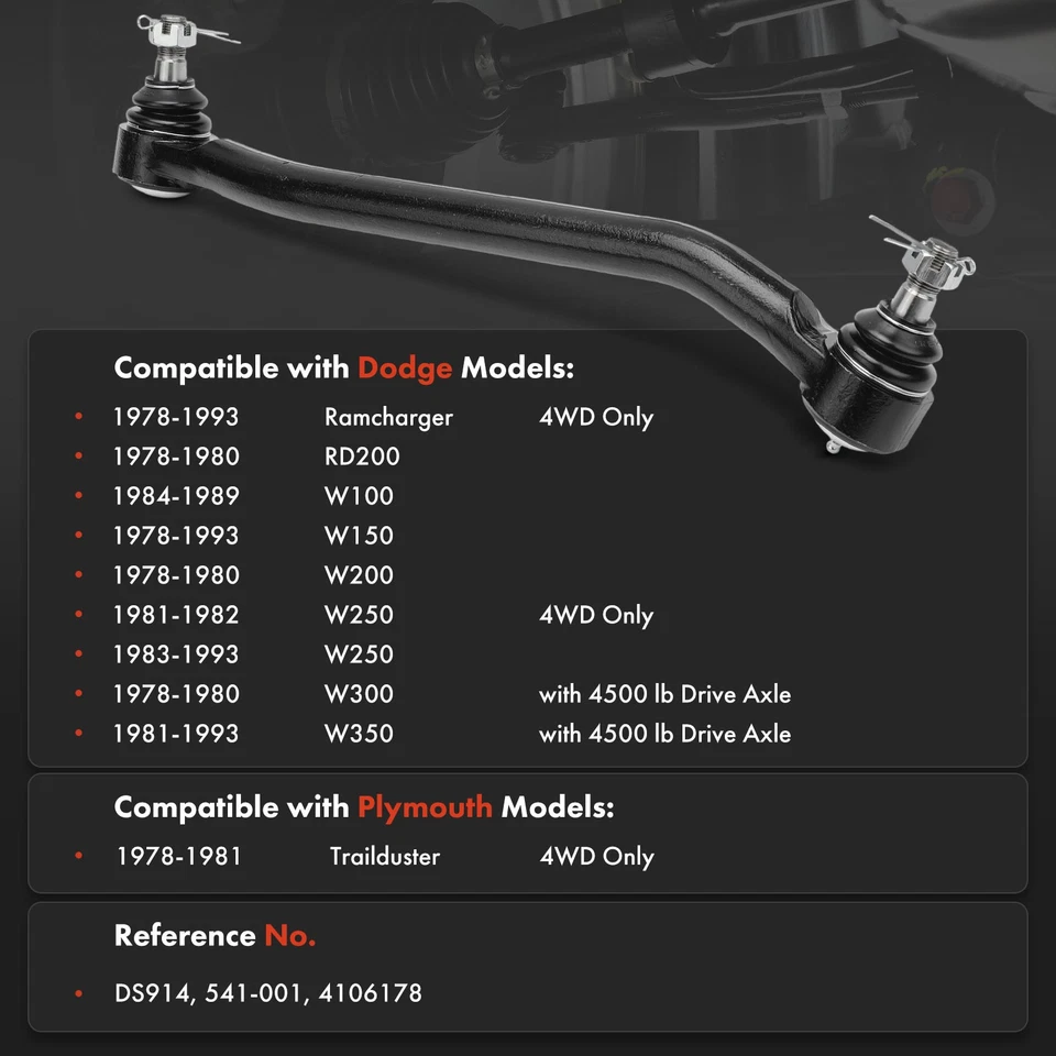 Front Side Steering Drag Link for Dodge Ramcharger 78-93 W100 W200 W150 Plymouth - Image 2 of 4