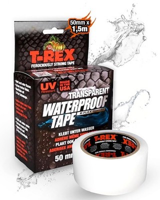 T-REX   Waterproof Transparentes Klebeband 50mm x 1,5m   Selbstklebendes Rep