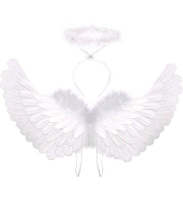 White Feather Angel Wings with Halo Costume Set