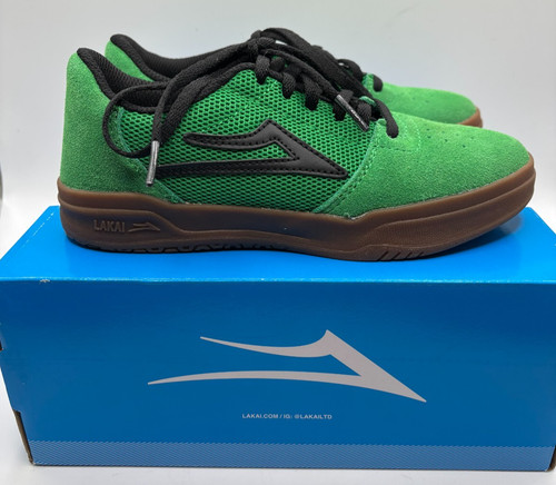 NIB Lakai Brighton Kids Skate Shoes Size 2 Black Green Suede Low Top EUR 33