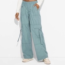 Wild Fable Utility Cargo Pants Relaxed Baggy Wide Leg Green Pull On Women  s M