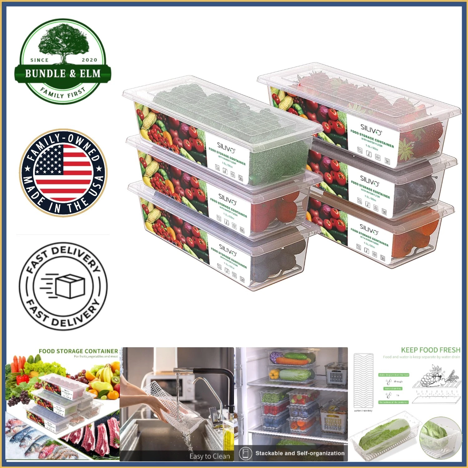 Multi-Purpose 1.5L Produce Saver Containers for Fridge and Vegetable Storage
