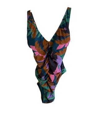 Women's Shirred Plunge One Piece Swimsuit Sz Medium 8-10 Shade & Shore 