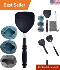 All-in-One Windshield Cleaning System: Extendable Handle & Microfiber Covers