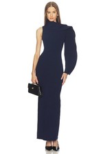 SRG Himani Midnight Navy Asymmetric One Sleeve Compact Knit Maxi Dress L NWT