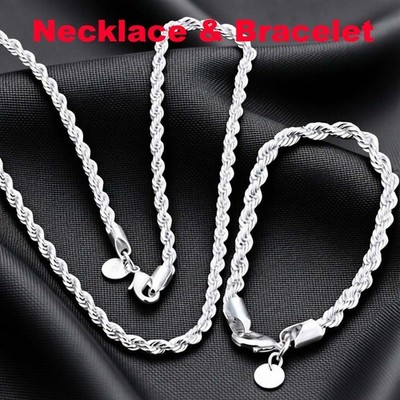 2Pcs Classic Twisted Rope Chain Set - Necklace & Bracelet for Everyday Style