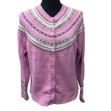 VTG Tiara International Nordic Fair Isle Cardigan Sweater Women's XL Petite PXL