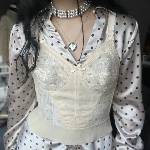 📞🩰 Vintage Y2K polkadot button down long sleeve satin top Size Small - Picture 8 of 9