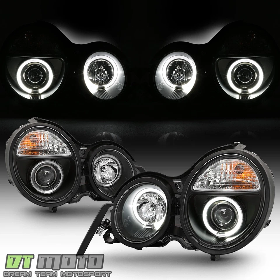 Faros proyectores LED halo negros Mercedes Benz W210 E300 E320 E430 1996-1999 Foto 2 de 4
