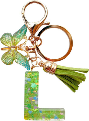 Cute Initial Letter Keychains for Women Girls Tassel Butterfly Pink Purple Green