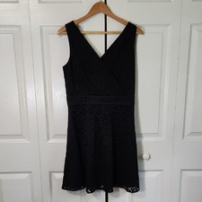 Loft Womens Black Lace Dress Size 4 Sleeveless Babydoll Knee Length Academia