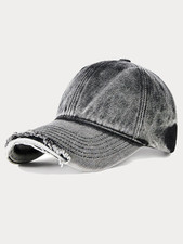 Vintage Distressed Denim Baseball Cap - Dark Gray
