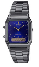 Casio Retro Vintage Watch AQ-230GG-2A Gunmetal Gray Blue Dial Dual Time New