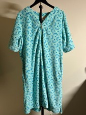 Stan Herman short robe blue Teal Green zip lounge cozy pockets womens medium