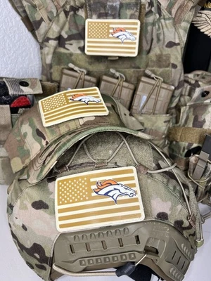 Military Combat American Flag Denver Broncos football PVC Patch W Vlcro - Image 1 of 4